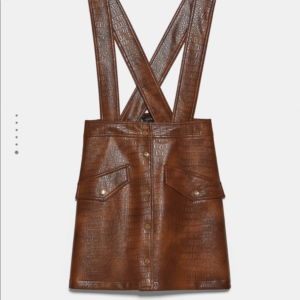 Zara Faux leather mini skirt with suspenders